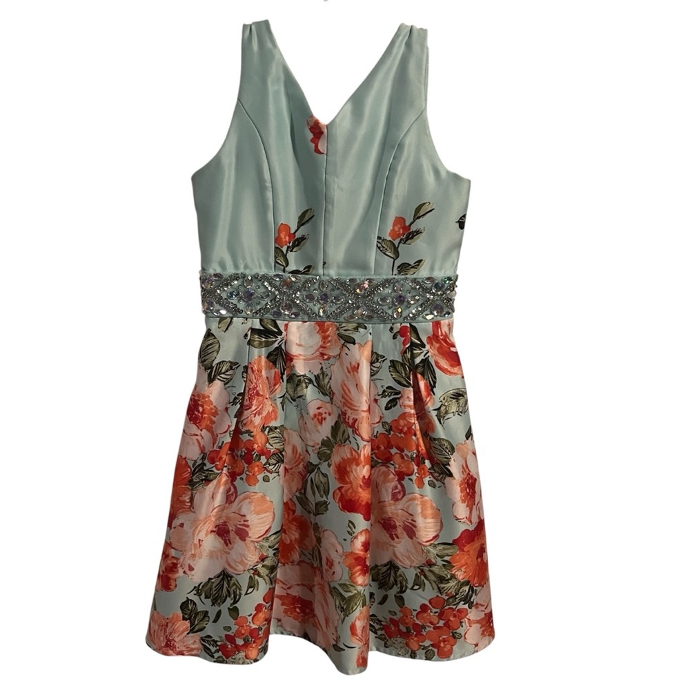 Poppies and Roses Floral Kids Formal Dress with Sequin Waist